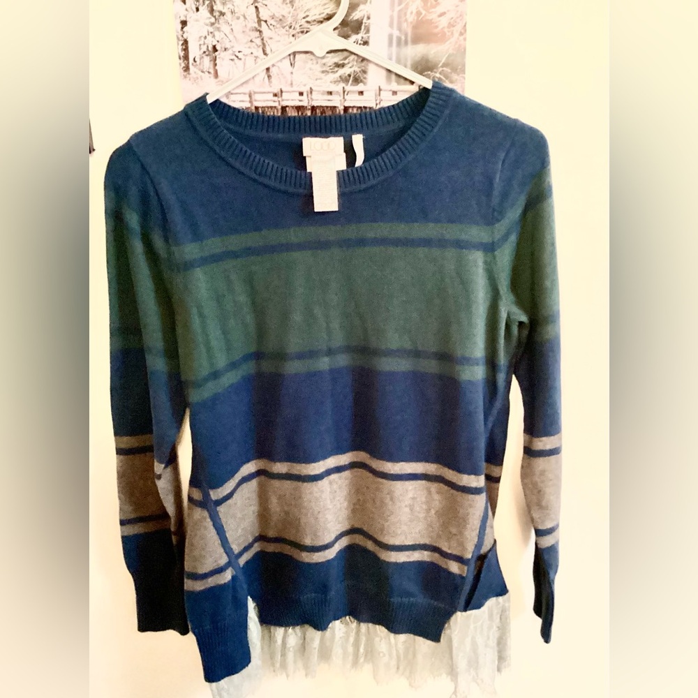 LOGO by Lori Goldstein Blue and Green Sweater